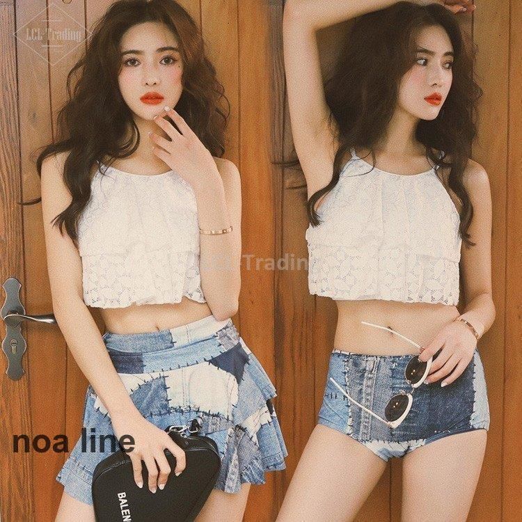 水着レディース 体型カバー 水着3点セット フ スカート セパレート 三角パンツ 小胸バンドゥビギニ レース 水着 韓国風 40代 スイムウェア 温泉 ママ