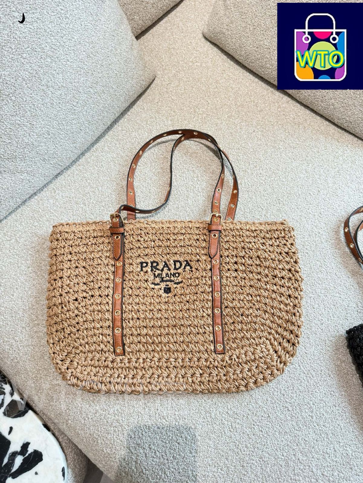 【関税・送料込み】PRADA Straw Handbag 今日特価】Prada Straw Tote Bag - ストローショッピングバッグ