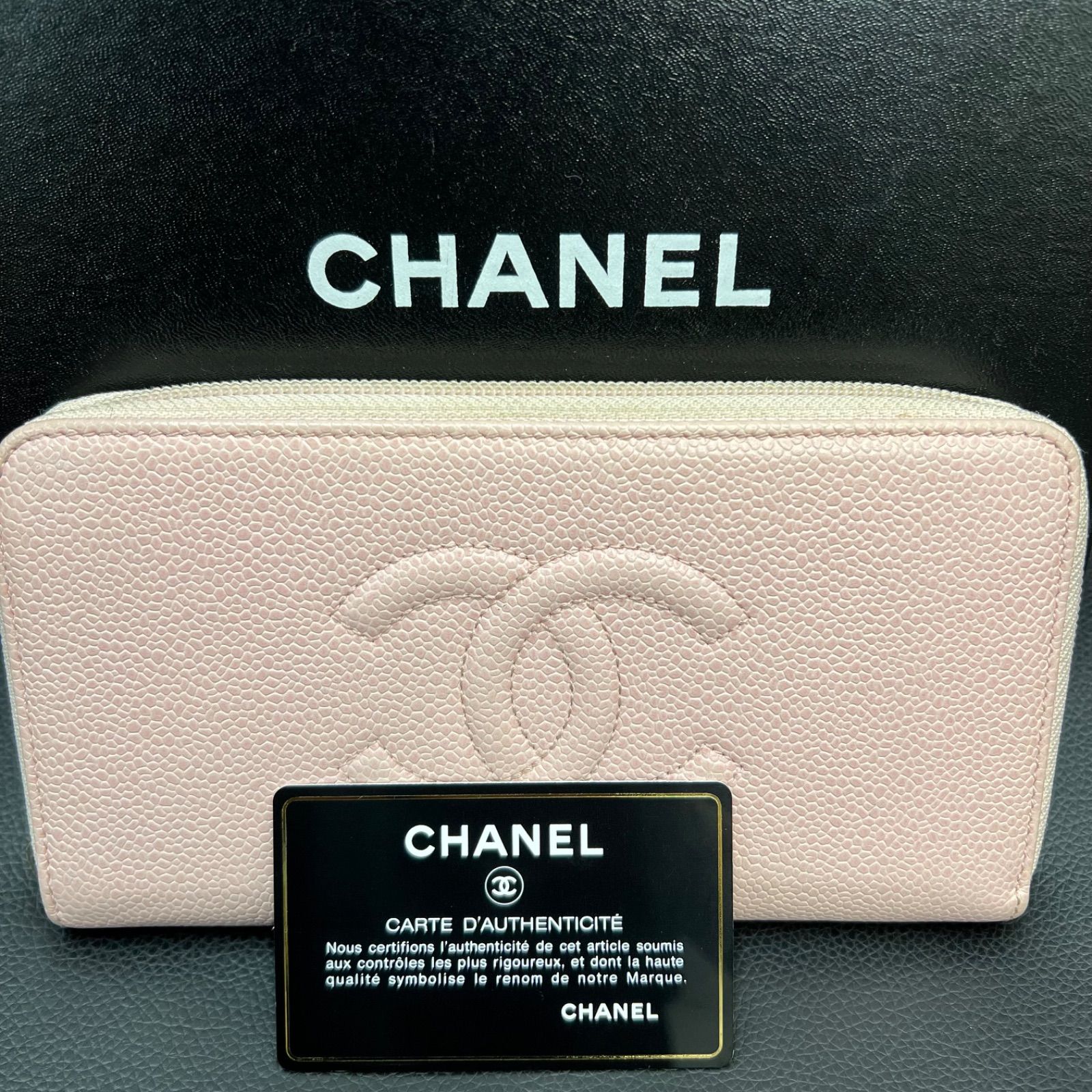 CHANEL シャネル キャビアスキン 長財布 ジッピーウォレット ピンク 