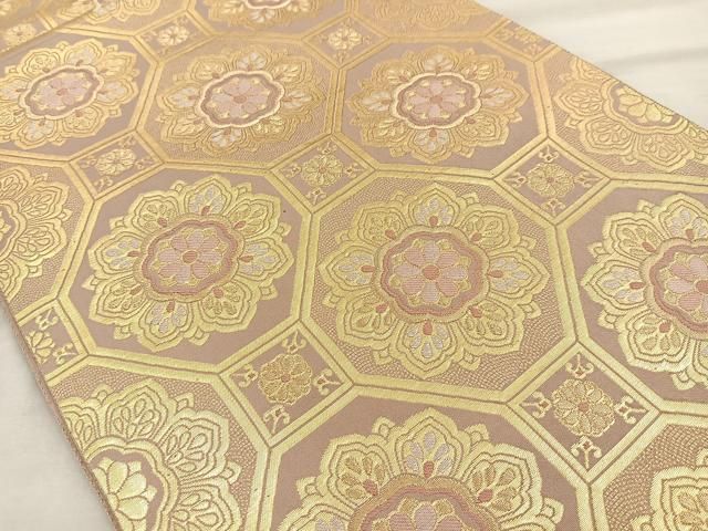 ゆりのはな　未使用品　袋帯　丸文　ほていや　六通柄　クリーム色系　長尺　G806 ゆりのはな 未使用品 袋帯 丸文 ほていや 六通柄 クリーム色系