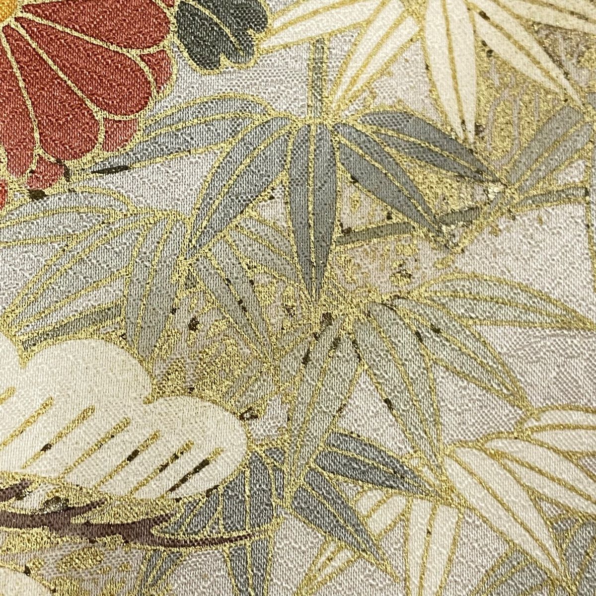 訪問着 身丈157.5cm 裄丈62.5cm S 袷 松竹梅 菊 金糸 金彩 灰色 正絹  