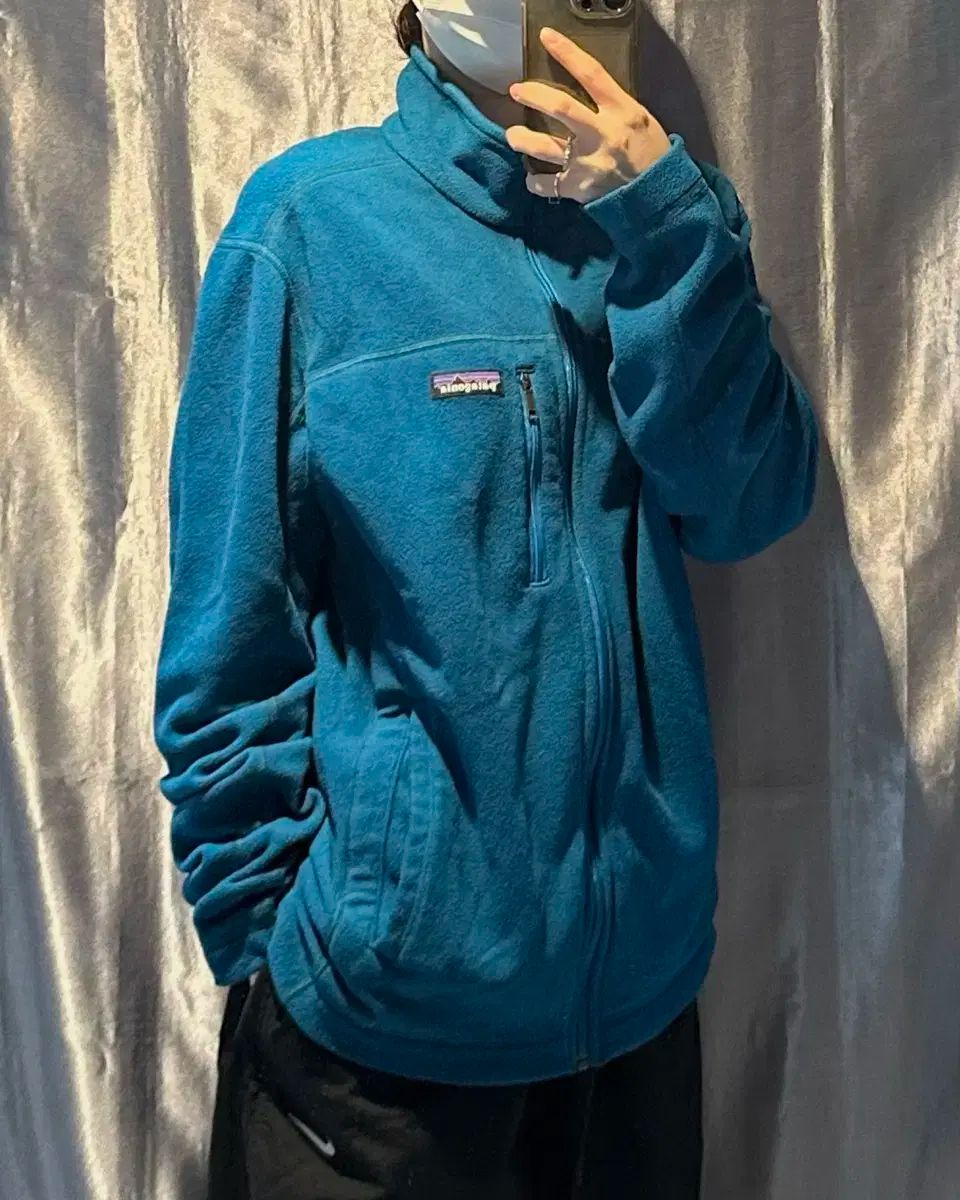 S patagonia パタゴニア ロゴパッチ ターコイズ フリース ジップアップ