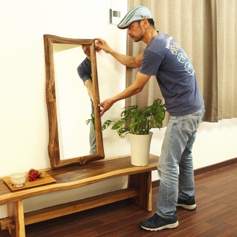 チーク材 古木 古材 無垢材 ミディアムミラー オイル仕上げ [45cm