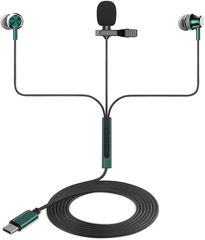 3APLUS A30 タイプc イヤホン ヘッドセット マイク 有線イヤホン リモコン付き 音量調節 ピンマイク式 1.2m 緑( 孔雀緑)