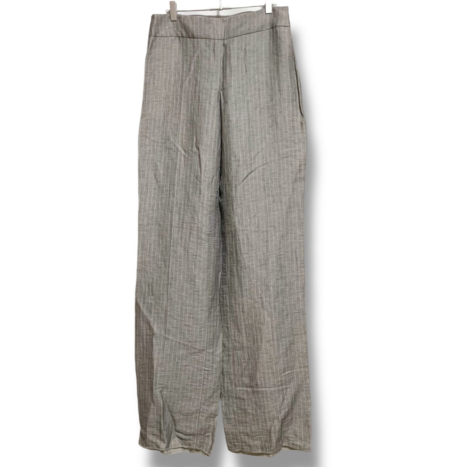 ARMANI COLLEZIONI アルマーニコレツィオーニ グレー ストライプ ワイドパンツ リネン混 イタリア製 44 Lサイズ相当 麻混素材 レディース エレガント きれいめ 上品 夏物 涼しい おしゃれ 大人 001142H
