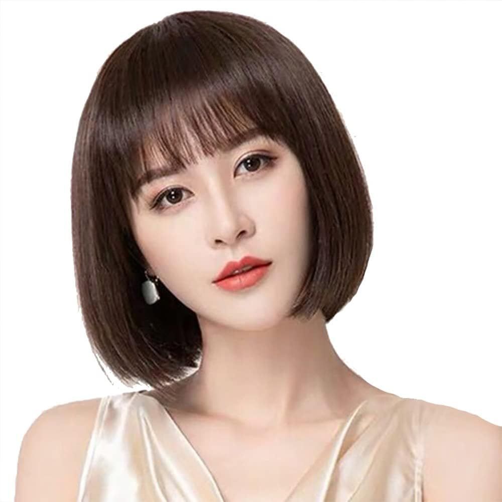 ショートウィッグブラウン 高級人毛ミックス フォンテーヌ かつらヘア