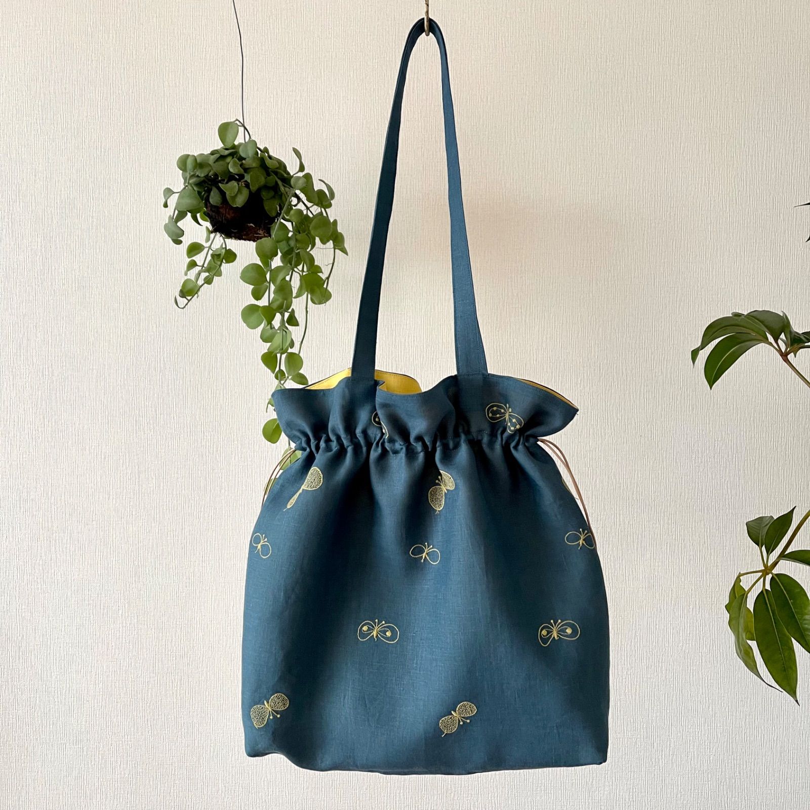 ミナペルホネン choucho + noppara ハンドメイド巾着トートバッグ