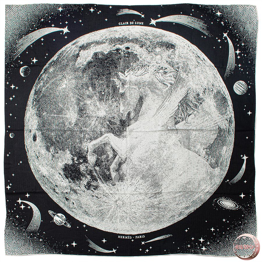 HERMES エルメス カレジェアン Clair de lune クレール ドゥ リュンヌ 243430S 07 スカーフ ショール ストール カレ140 カシシル 2025AW ブラック ホワイト