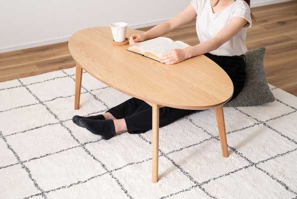 天然木（オーク）のセンターテーブル（楕円形）No.443（W120×D55×H38cm