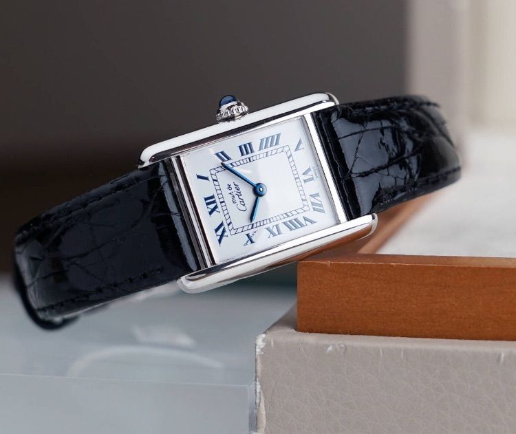 美品 カルティエ マスト タンク シルバー ブルー ローマン SM