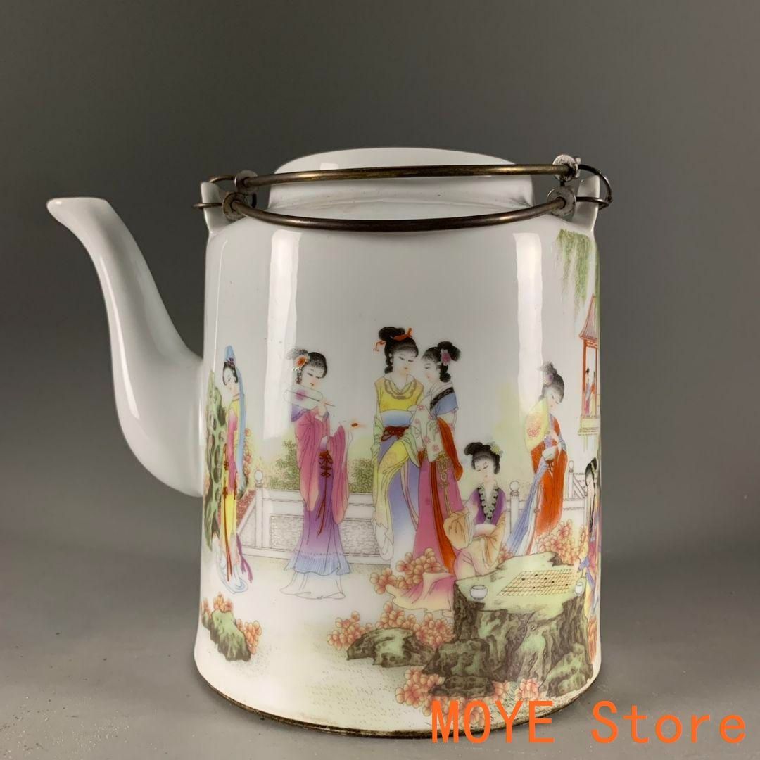 同治粉彩人物故事図十二金釵提梁壺  飲茶器 中国茶器現 代工芸品美術品 装飾品 同治粉彩人物故事図十二金釵提梁壺 飲茶器 中国茶器現 代工芸品