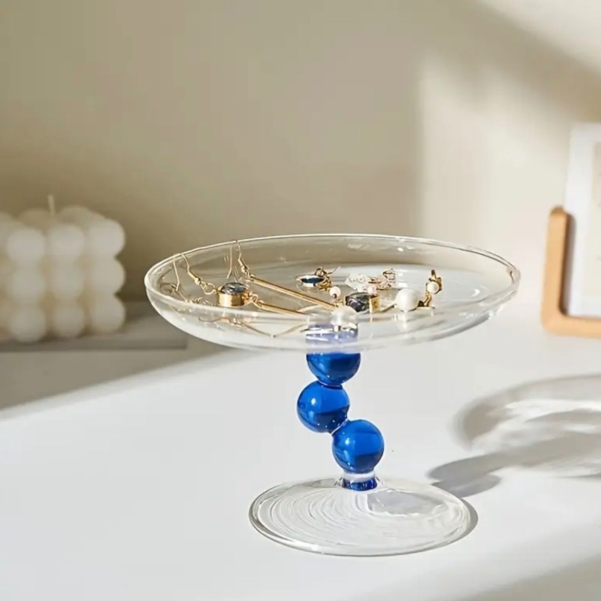 置物 トレイ クラインブルー クリエイティブデザイン アート ヴィンテージ ガラス おしゃれ ルーム用 ソフトデコレーション メイクアップデスク ジュエリートレイ フルーツボウル リビング エントランス ディスプレイ 雑貨 装飾トレイ インテリア
