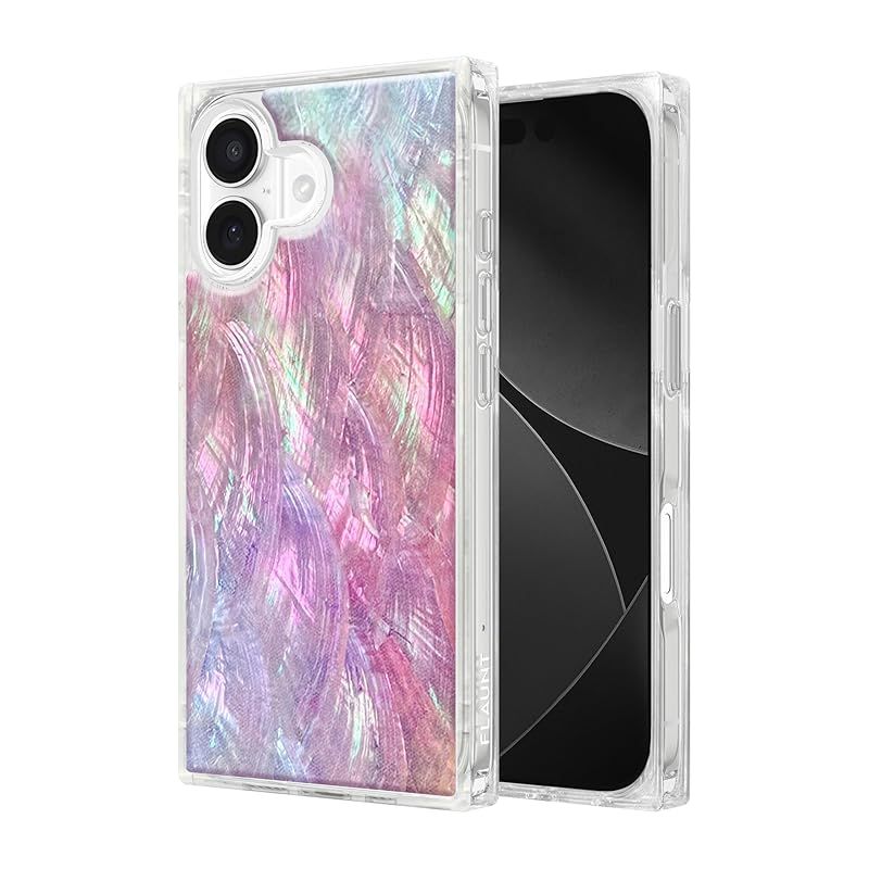 高貴な FLAUNT iPhone 17用 スマホケース 背面型 Square マグセーフケース 正規品 フラウント Pink Mother of Pearl