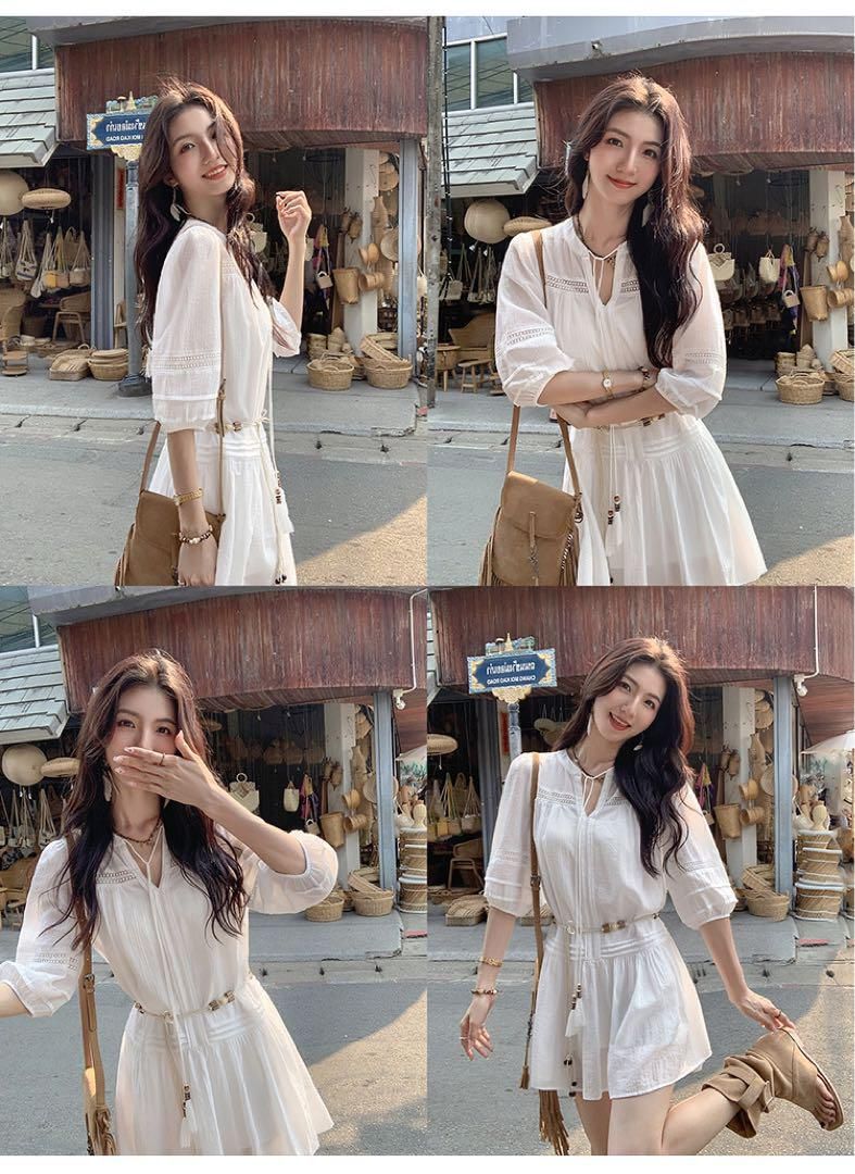 ♥ ホワイトVネックツーピース 春夏ミニワンピ女子会デート用 STEELWINDOWSANDDOORS_COM