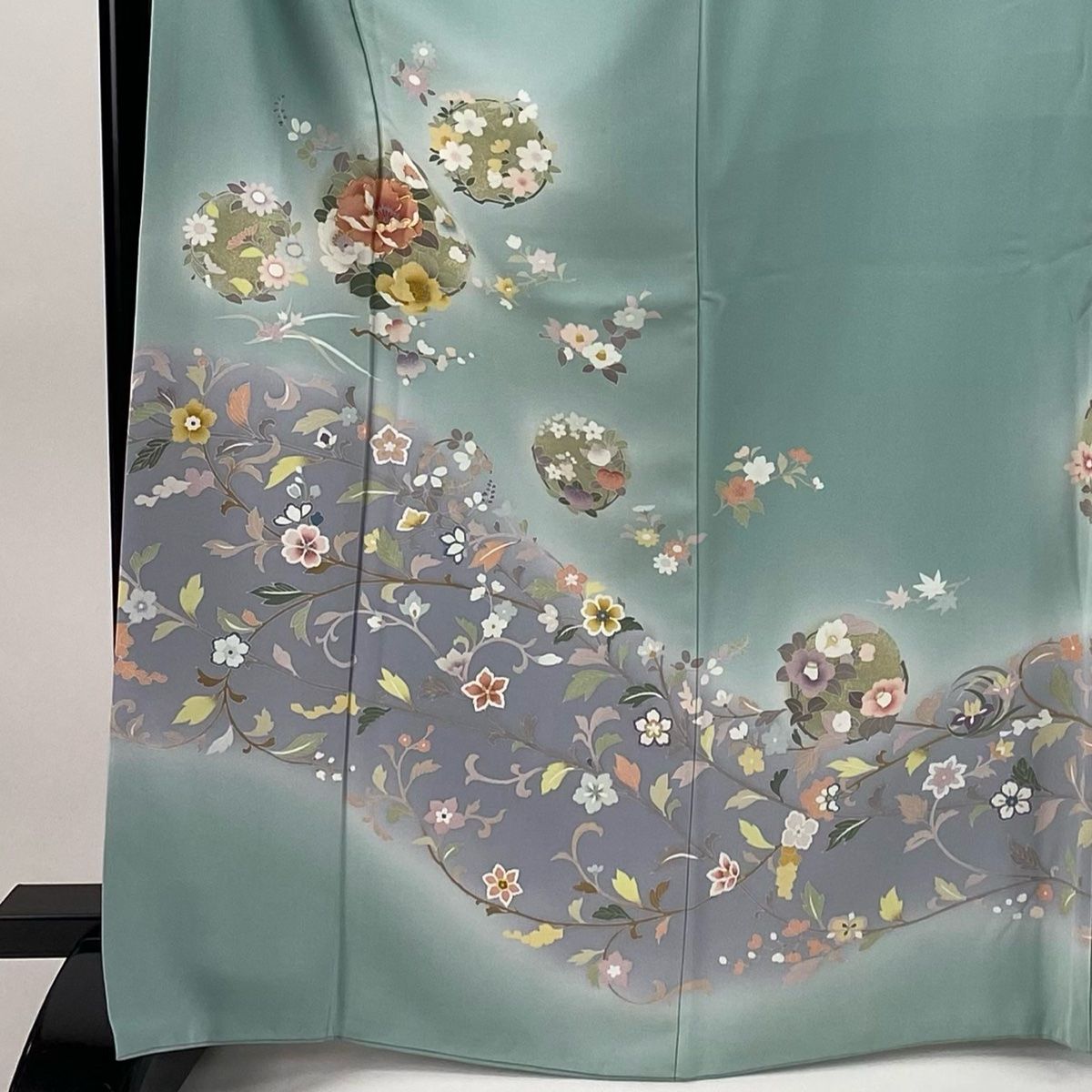 訪問着 身丈167cm 裄丈68.5cm L 袷 花丸文 花唐草 金糸 金彩 薄緑 正絹 秀品