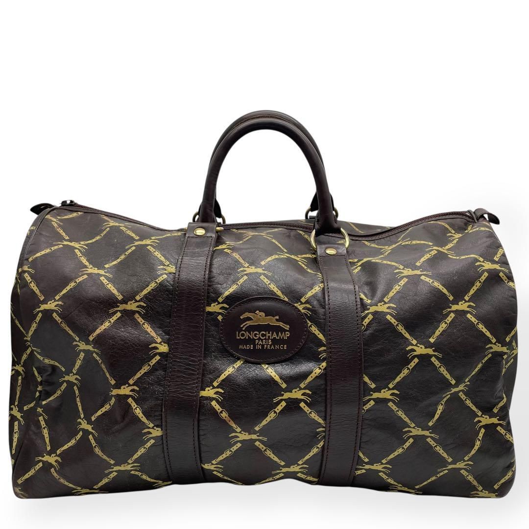 LONGCHAMP ブラウン レザー ボストンバッグ 9049 LONGCHAMP ブラウン レザー ボストンバッグ 9049の通販 by
