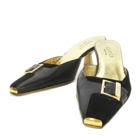 GUCCI ミュール 35C グッチ GUCCI ミュール ミドルヒール スクエアトゥ 切替 ベルト