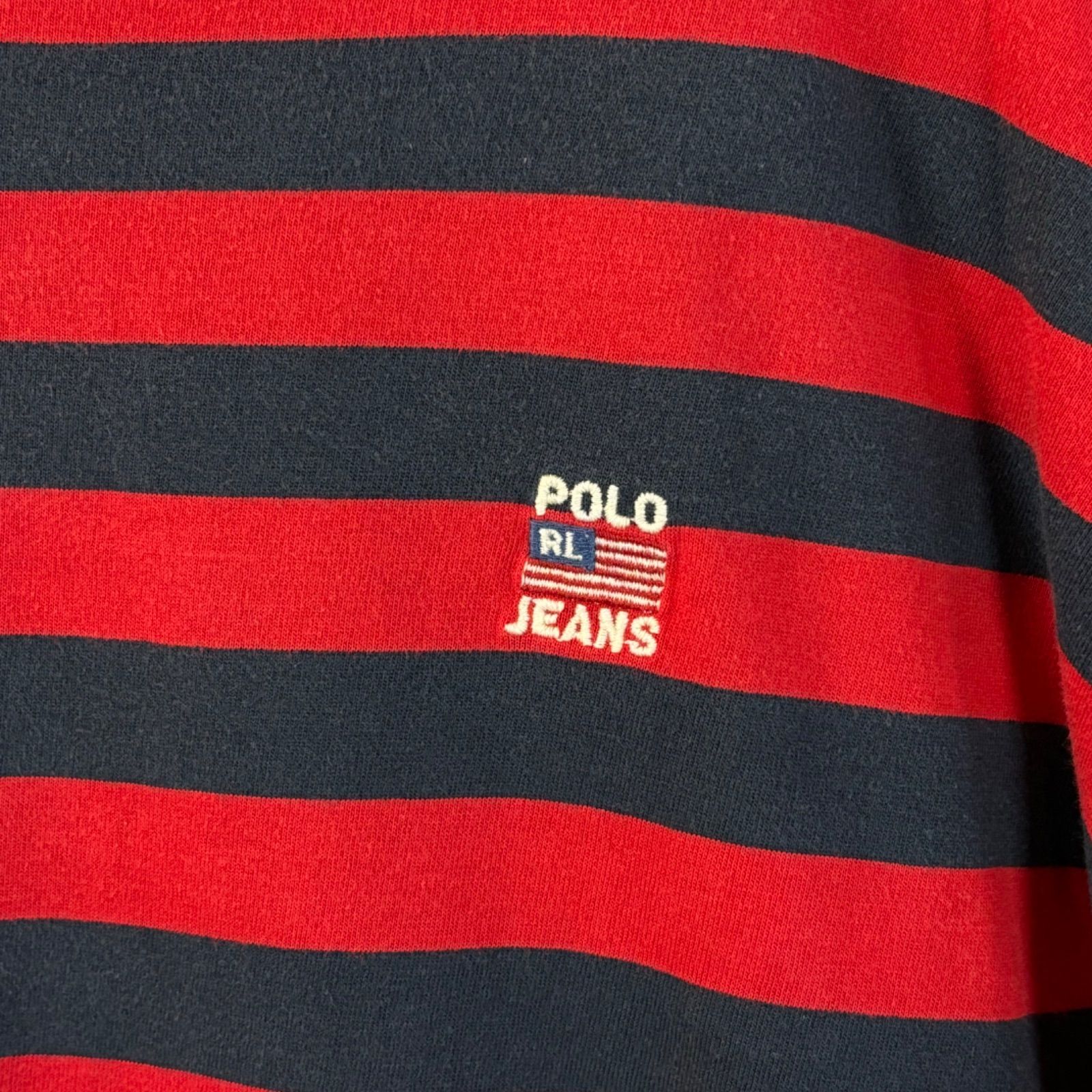 00s archive POLO JEANS RALPH LAUREN ポロジーンズ ラルフローレン 長袖 カットソー ロンT ボーダー ロゴ刺繍 赤×紺 L