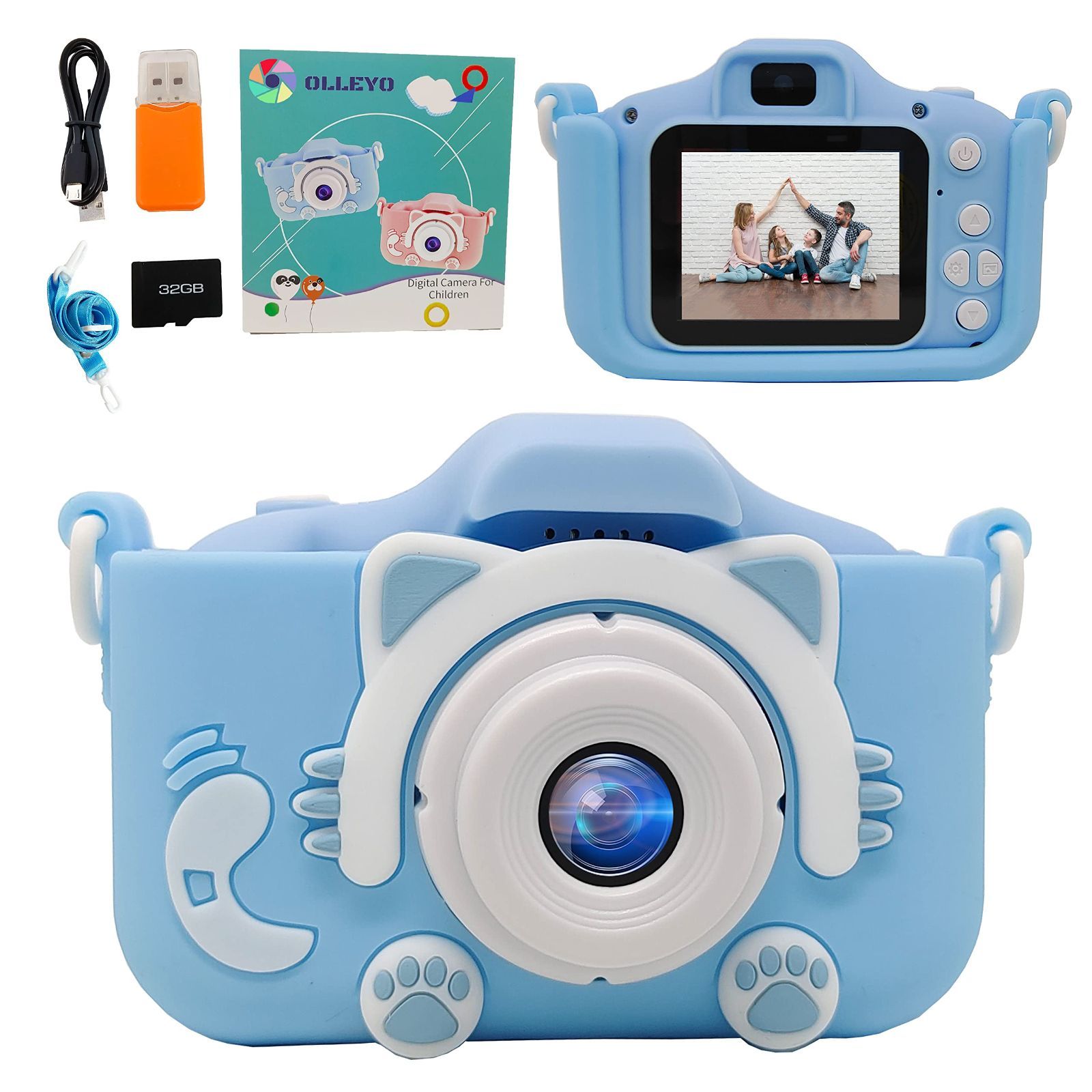 【人気商品】デジカメ 子供 かわいい こども カメラ 前後4800万画素 1080P HD 操作簡単 キッズカメラ 32GBメモリーカード付き 2.0インチIPS画面 8倍ズーム 耐衝撃 子供 カメラ 猫 軽量 持ち運び便利