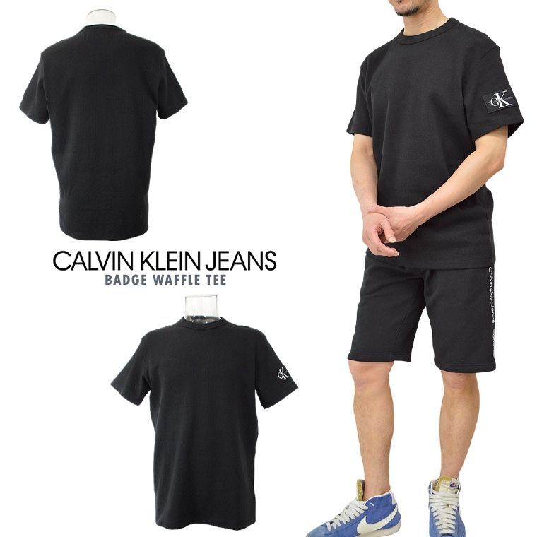 希少 CALVIN KLEIN JEANS カルバンクライン ワッフル半袖Tシャツ プレゼント 父の日 メンズトップス オーバーサイズ BADGE WAFFLE TEE メンズTシャツ 半TEE スリーブバッジ サマーシャツ ユニセックス 男女兼用