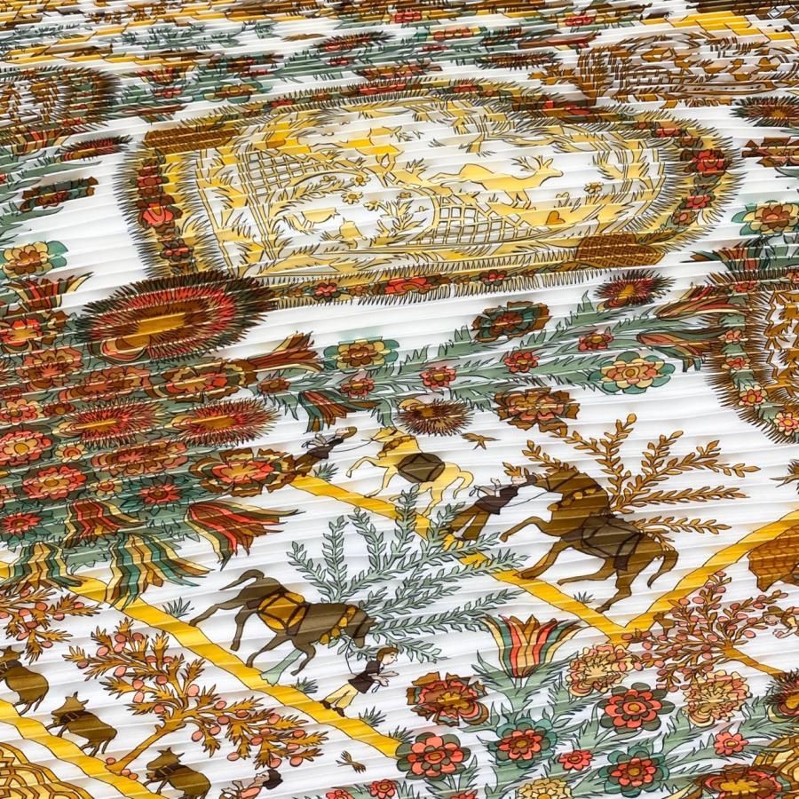 ☆E3997 エルメス シルクスカーフ カレ90 プリーツ デコパージュ