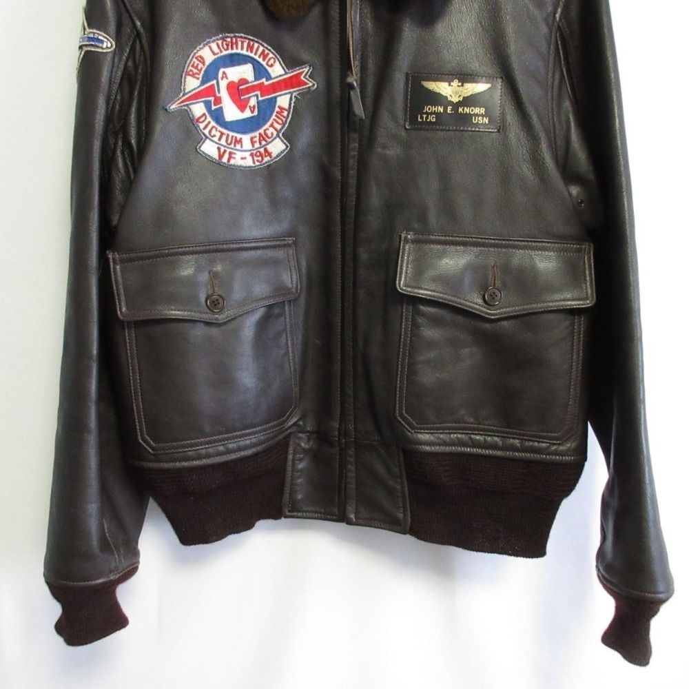 美品 BUZZ RICKSONS バズリクソンズ ゴートレザー×ムートン襟 ワッペン 