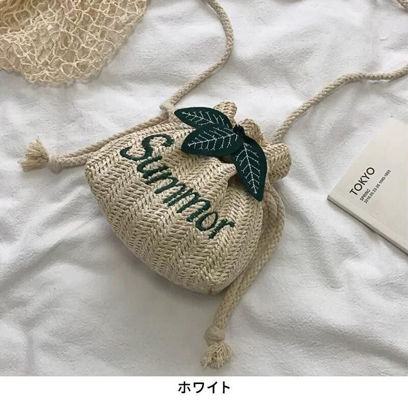 ショルダーバッグ 葉っぱ モチーフ 巾着 かごバッグ ポーチ summer 刺繍 リゾート 夏バッグ ざっくり 素朴 おしゃれ かわいい 肩掛け 斜め掛け 手提げ キッズ 子