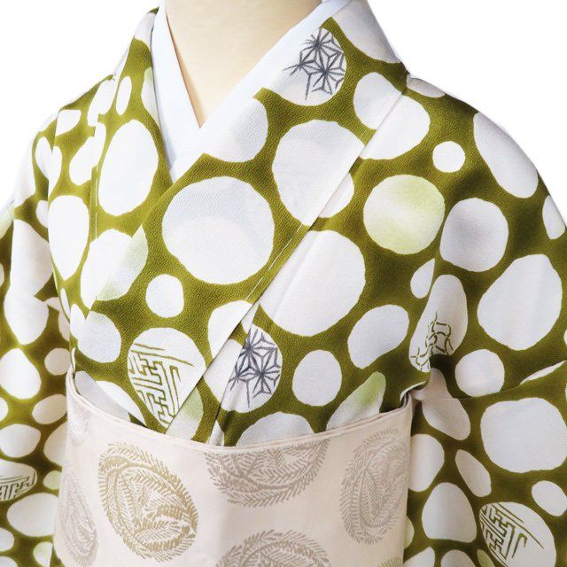 小紋 着物 中古 正絹 袷 カジュアル 丸紋 割付文様 七宝 麻の葉