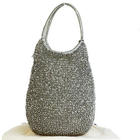 【中古】 美品 アンテプリマ ANTEPRIMA ワイヤー ハンドバッグ ラインストーン シルバー PVC 保存袋付き 07HE077