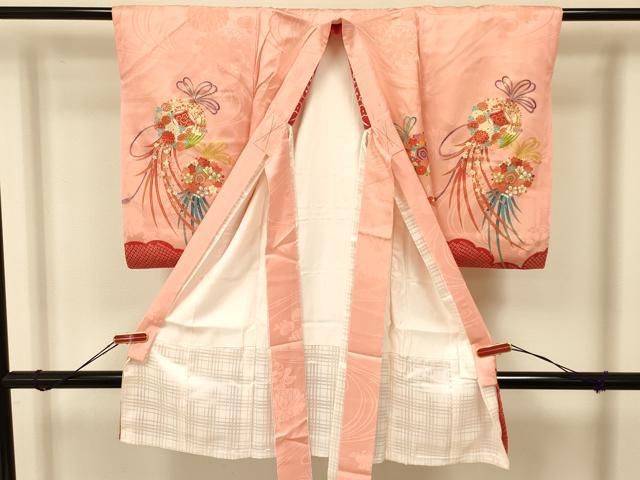 七五三 753 着物 7歳 女の子 着物フルセット ウグイス 染め分け 14点