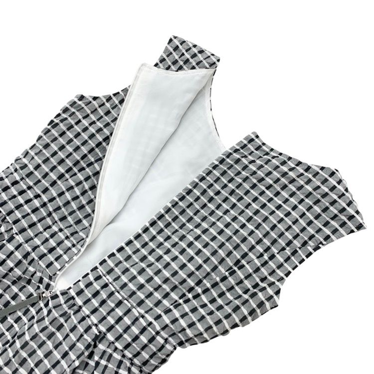 【Rene】ルネ　ノースリーブ　チェックワンピース　36 リボン　ポリエステル René - 【Rene】ルネ ノースリーブ チェックワンピース 36