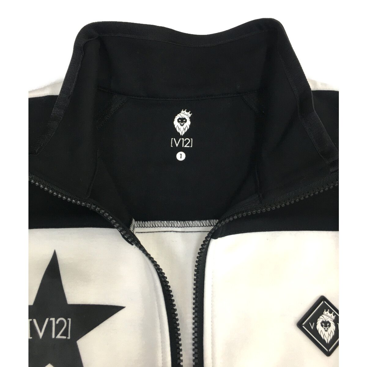 V12 - coco 中古 ヴィ・トゥエルヴ V12 レディース ジャケット 1(M) 黒×白 訳あり 長袖ジップジャケット 中古 レディース ヴィ・トゥエルヴ V12 ジャケット 1(M) 黒×白