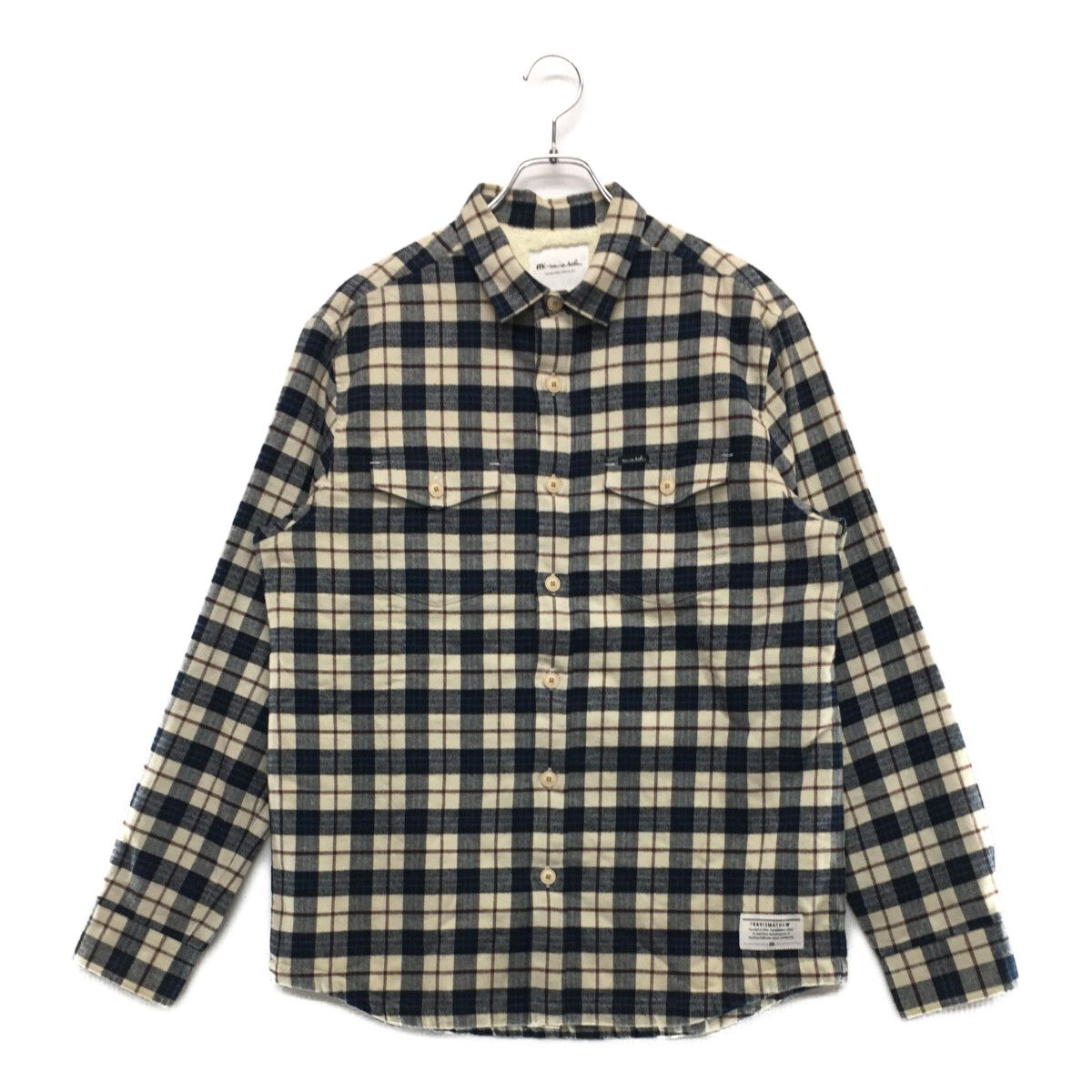 中古 メンズ トラビスマシュー TRAVIS MATHEW  長袖シャツ XL ネイビー×ホワイト 裏起毛 袖裏地付き チェック柄