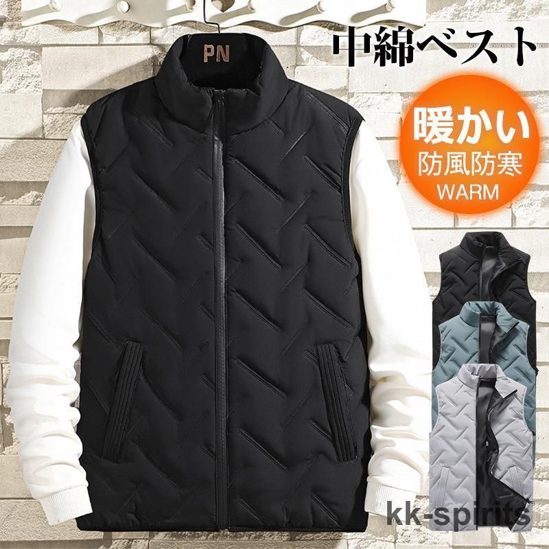 中綿ベスト ベスト メンズ ジャケット 立ち襟 チョッキ ゴルフウェア 秋冬服 インナー 軽量 防風防寒 撥水 軽登山