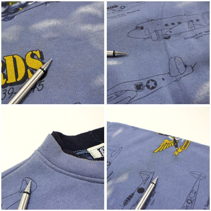 90s USA製 vintage 総柄 戦闘機 プリント ポケット付き スウェット