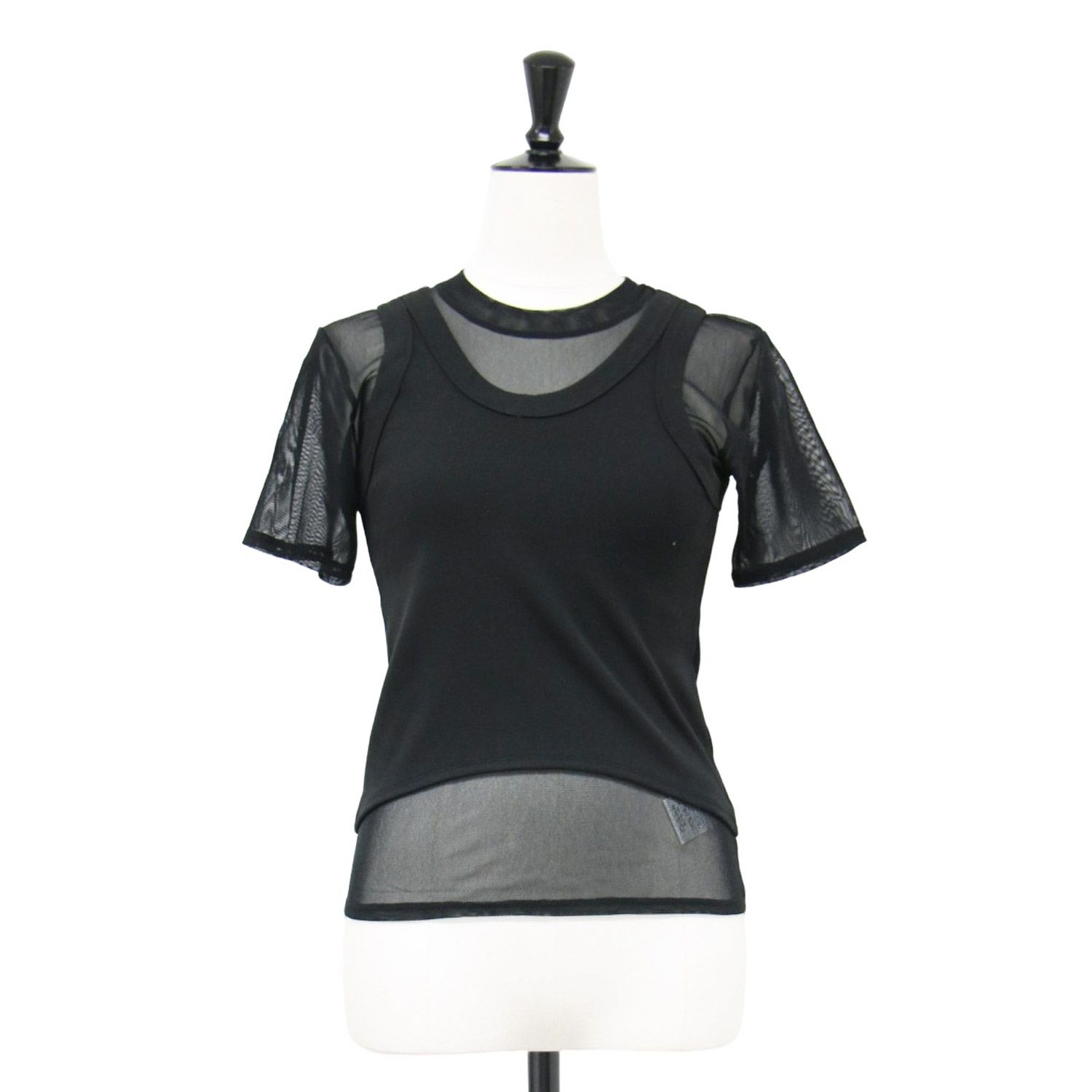 JANE SMITH ジェーンスミス Tシャツ ブラック 黒 サイズ 36 S | 25春夏 タンク レイヤード Tシャツ 25SCT- 732L | SHORT SLEEVE WITH TANK LAYERE メッシュ シアー レディース