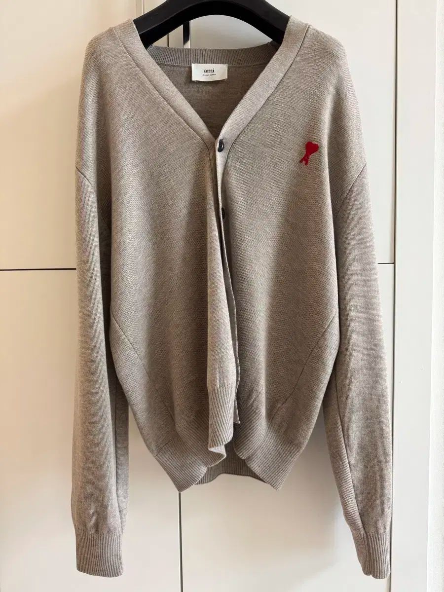 ami アミ スモール ハート ロゴ ウール カーディガン ベージュ XL