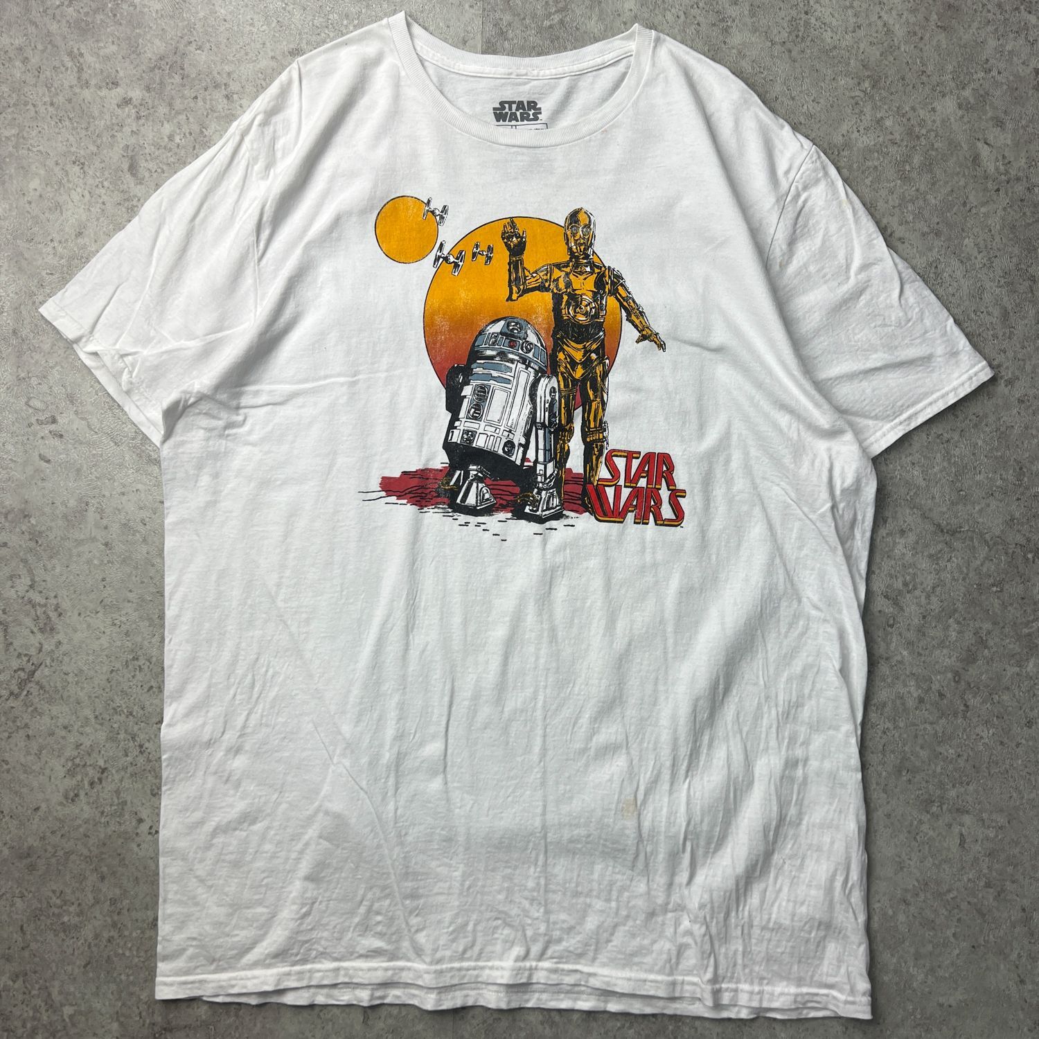 2XL】スターウォーズ R2-D2 C-3PO Tシャツ 白T ホワイト オーバー 