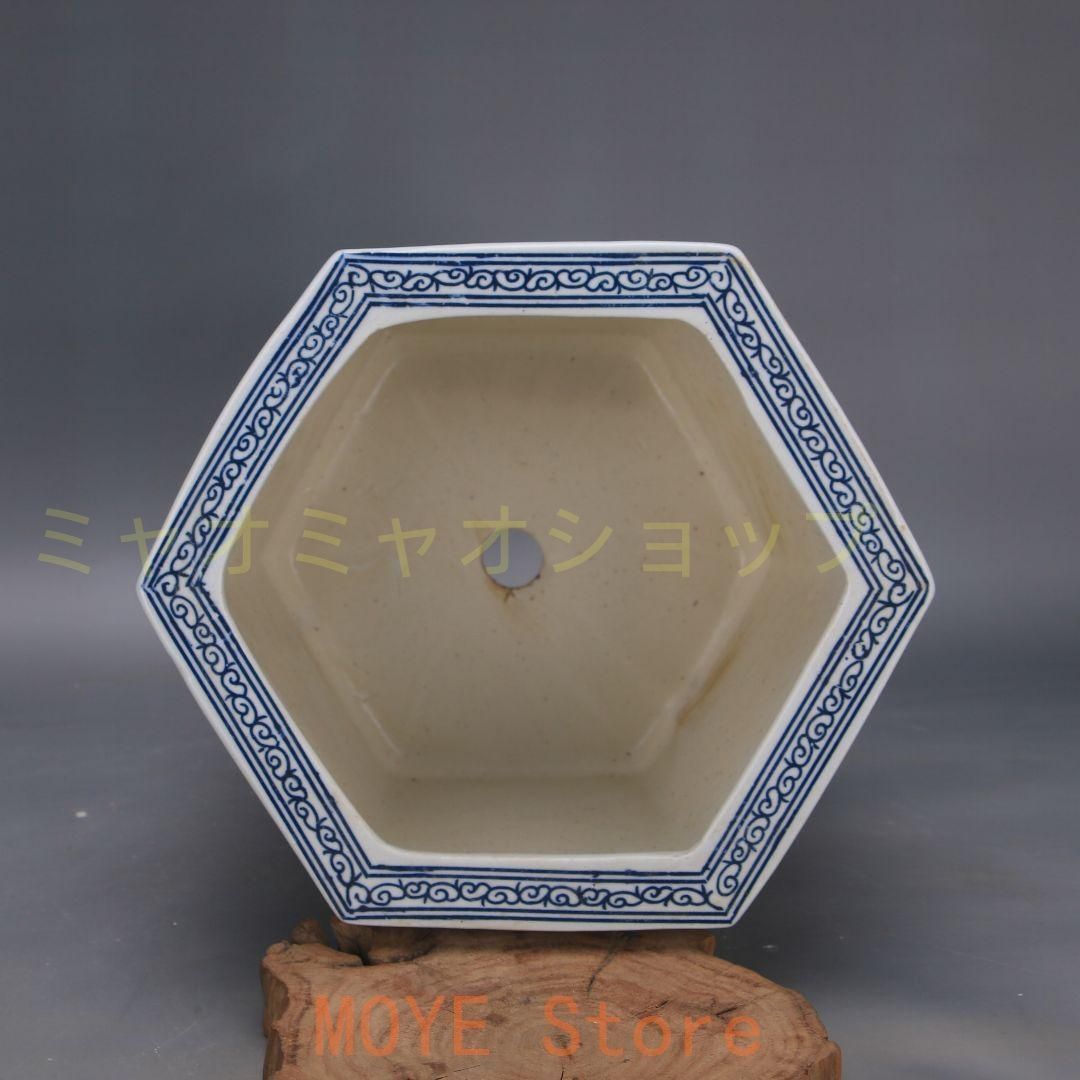 青花満工六方鉢 盆栽鉢