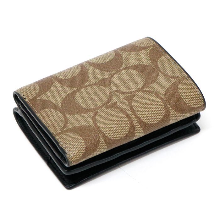 Coach 三つ折り財布 ベージュ/ブラウン コーチ COACH 三つ折り財布 PVC レザー シグネチャー F77928