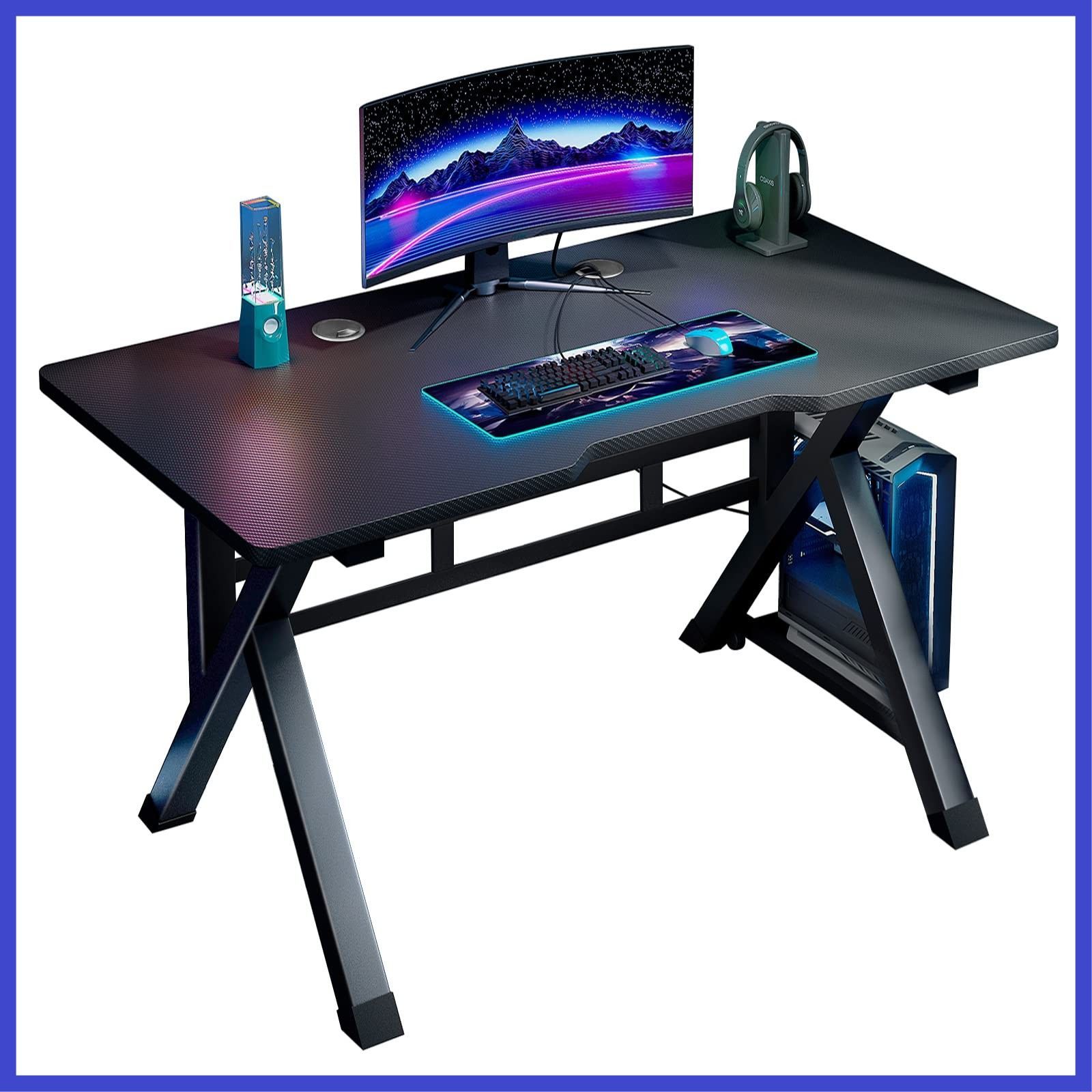 Rshtong デスク パソコンデスク ゲーミングデスク 机 幅80cm×奥行60cm 炭素繊維板テーブルトップ K型脚構造設計 双方向ケーブル穴付き ホーム オフィス ワークステーション用 子供 学生に最適 半完成品 組立簡単 幅80cm
