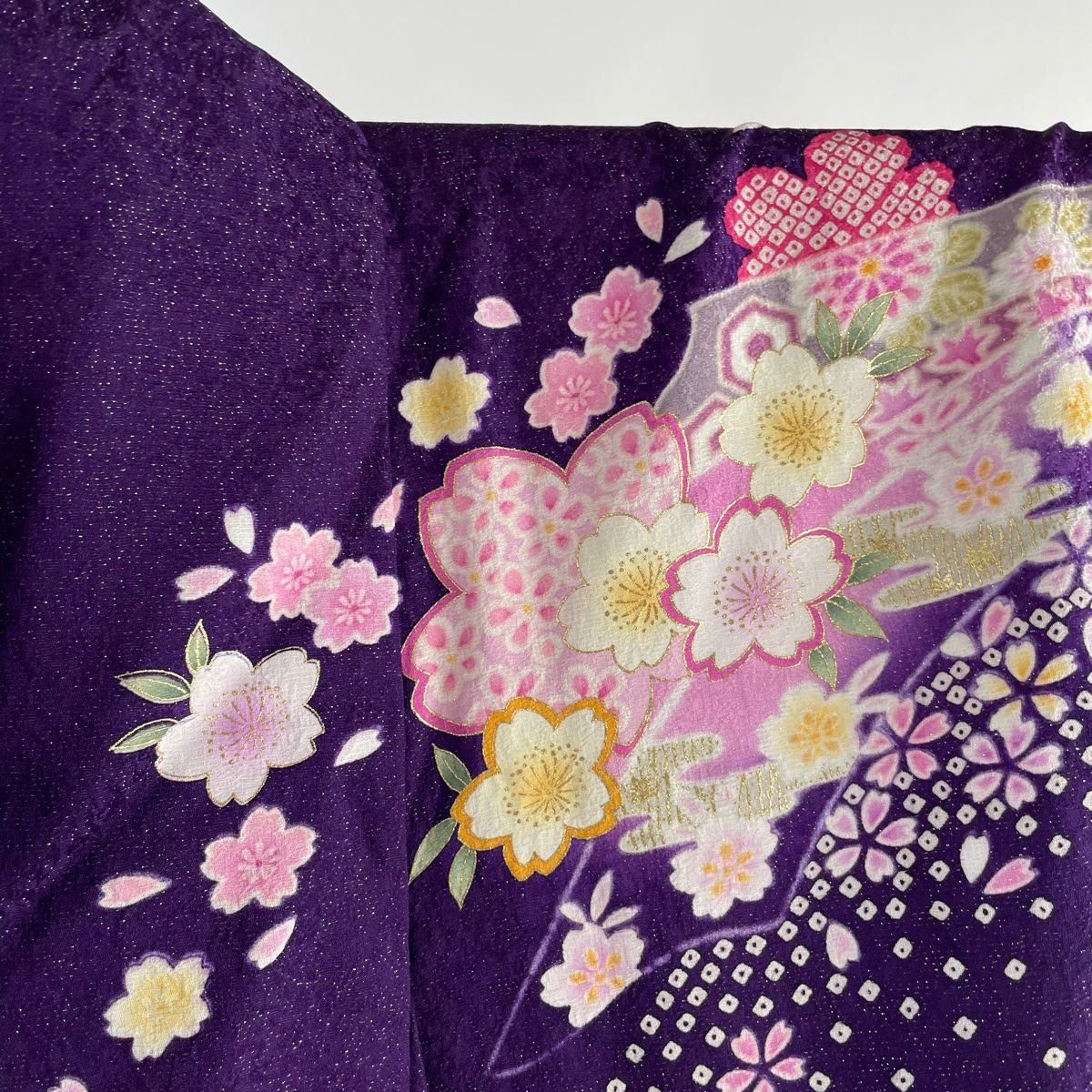 振袖 身丈168cm 裄丈69cm L 袷 桜 熨斗 金糸 金彩 青紫 正絹 美品 名品