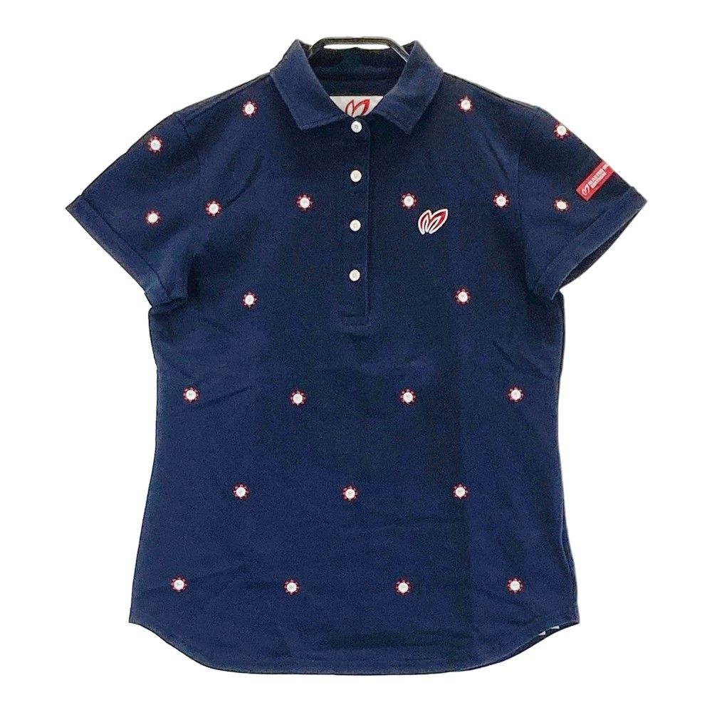 サイズ：0 MASTER BUNNY EDITION マスターバニーエディション  半袖ポロシャツ 刺繍総柄 ネイビー系 [240101287173]# ゴルフウェア レディース ストスト