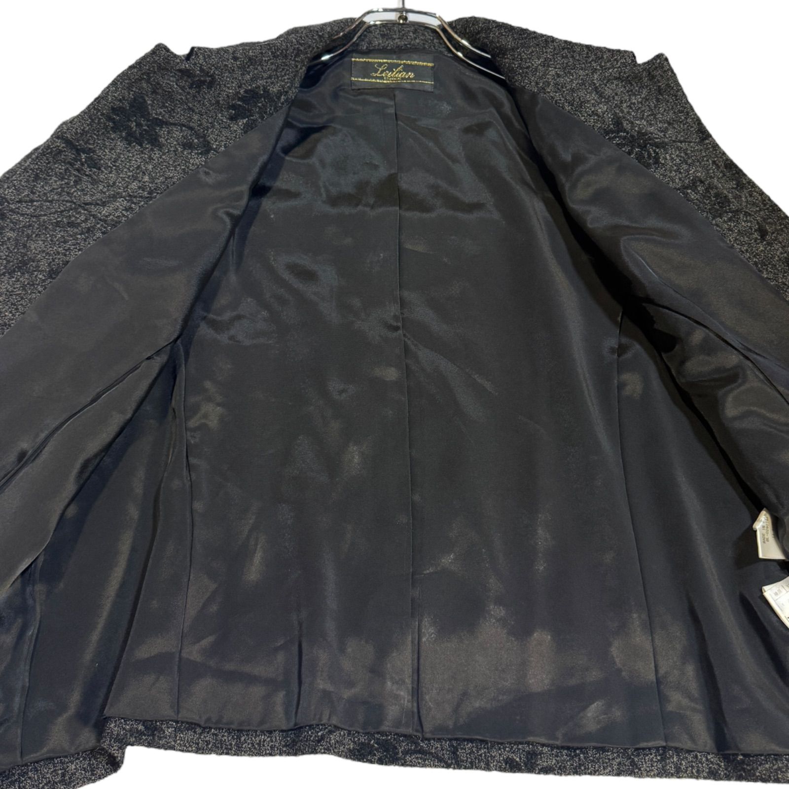 Z1494 Leilian レリアン テーラード ジャケット ブラック フラワー 花