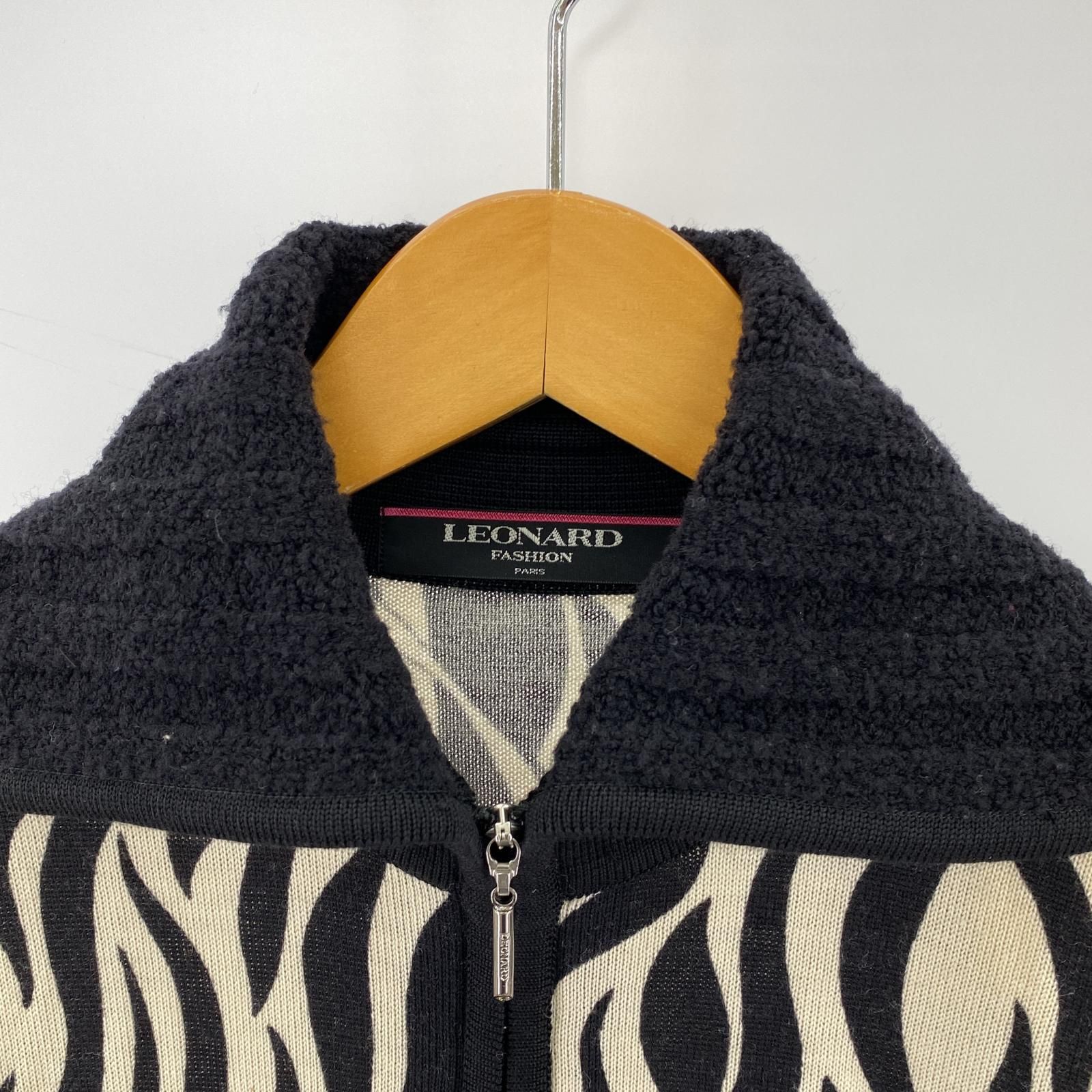 LEONARD FASHION レオナール ファッション 総柄 ニットジャケット  
