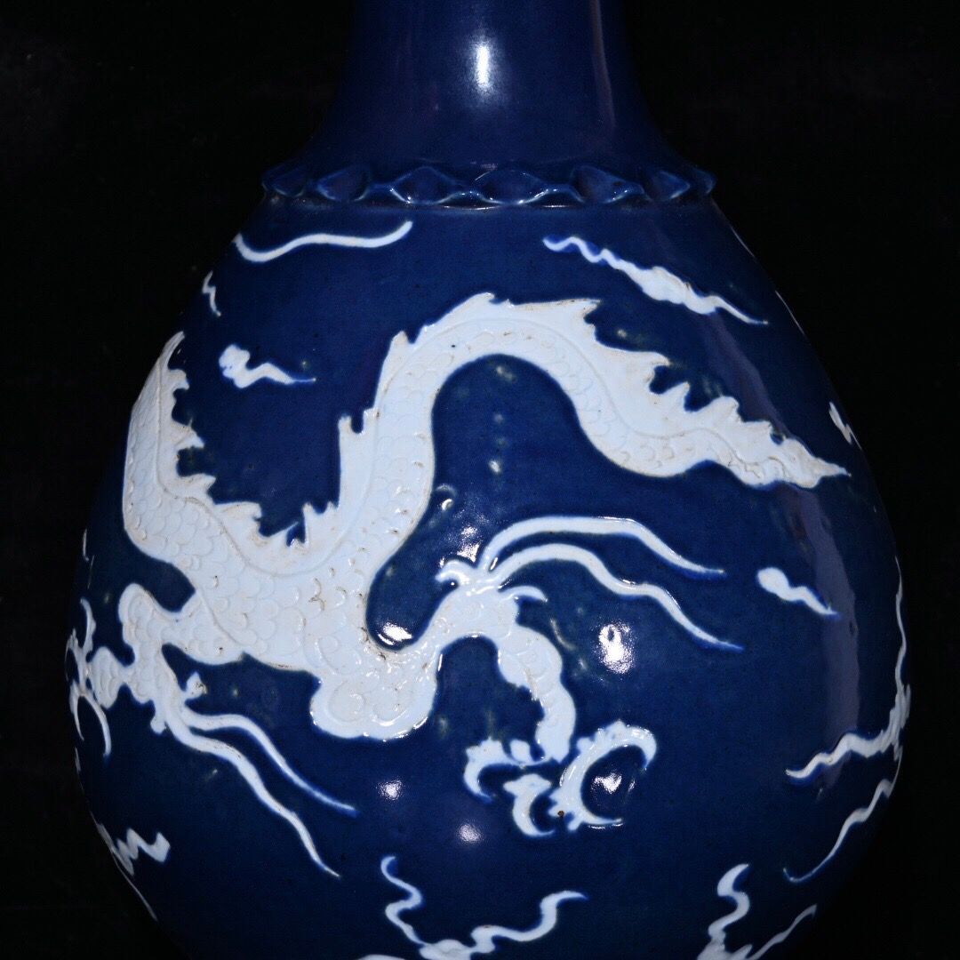 最終値下げ　中国骨董 旧蔵精品 東洋陶磁器大花瓶 在銘あリ 希少美品です 旧家蔵出し 元 霽藍 留白 龍紋 花瓶 古陶瓷器 陶芸 造型精美 古