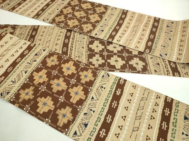 平和屋着物□極上 西陣 長嶋成織物 ながしま帯 六寸帯 横段文 証紙・反