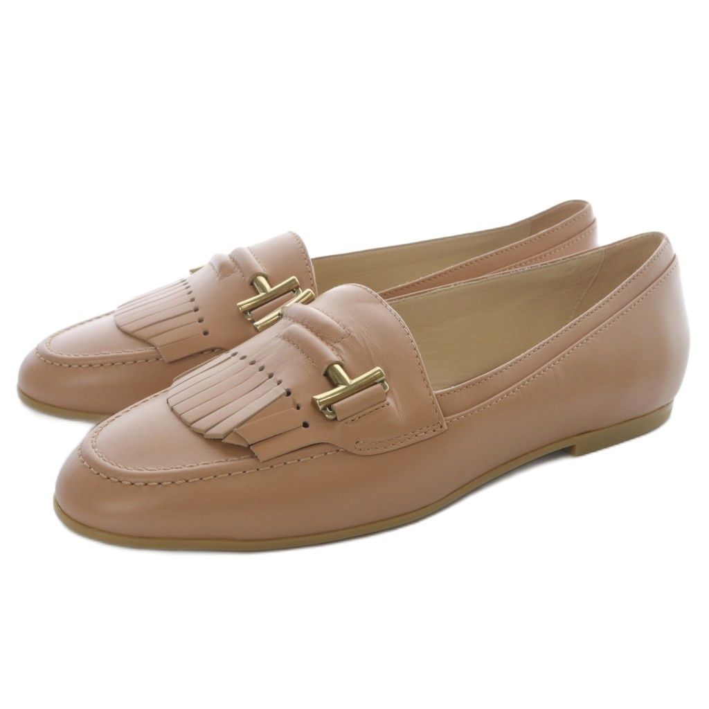 トッズ TOD'S ダブルT フリンジ ローファー レザー 37.5 茶色