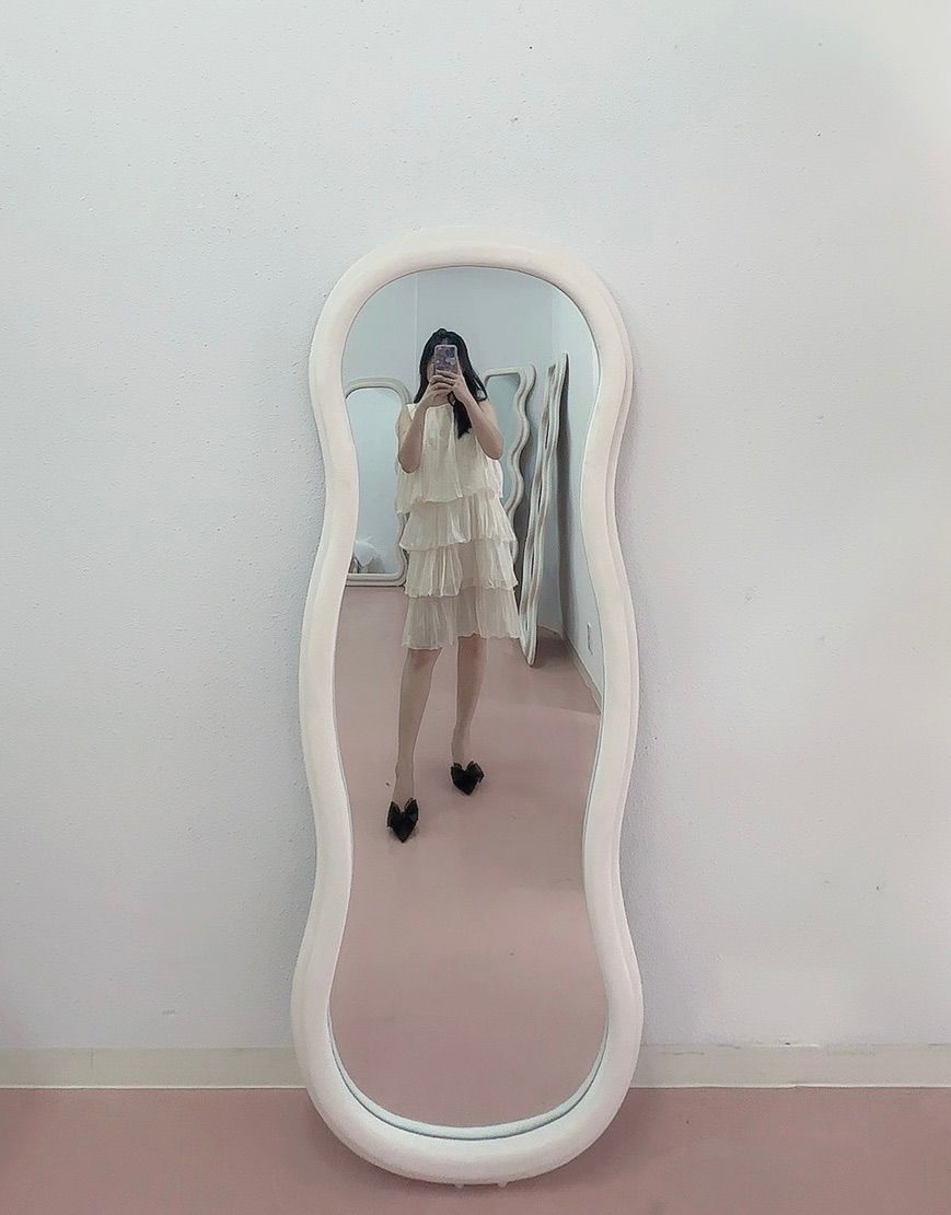 白色 ウェーブミラー 大型鏡立掛け鏡 姿見鏡 全身鏡 160cm x 60cm