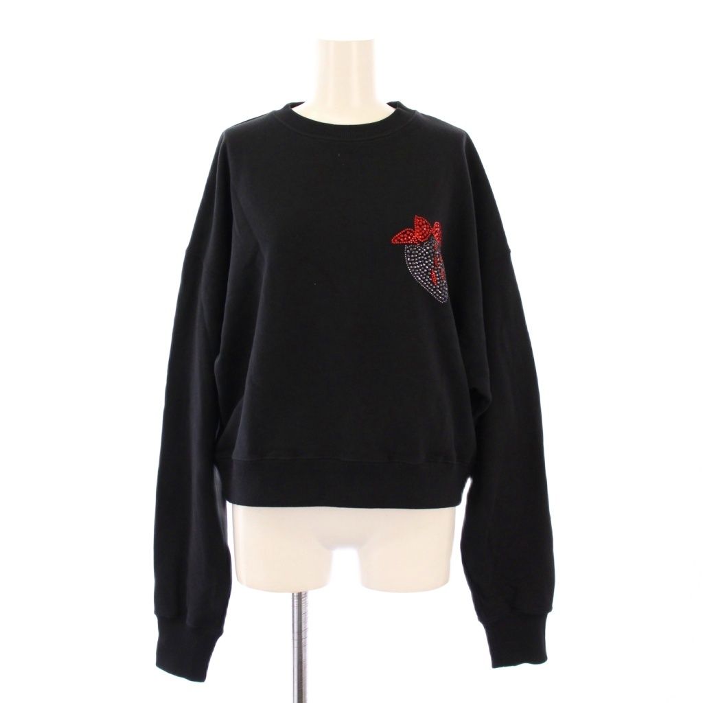 エムエスジーエム MSGM Embellished Strawberry Sweatshirt エンベリッシュドストロベリースウェット トレーナー 長袖 クルーネック ショート丈 いちごモチーフ XL 黒 ブラック 3741MDM142 BB